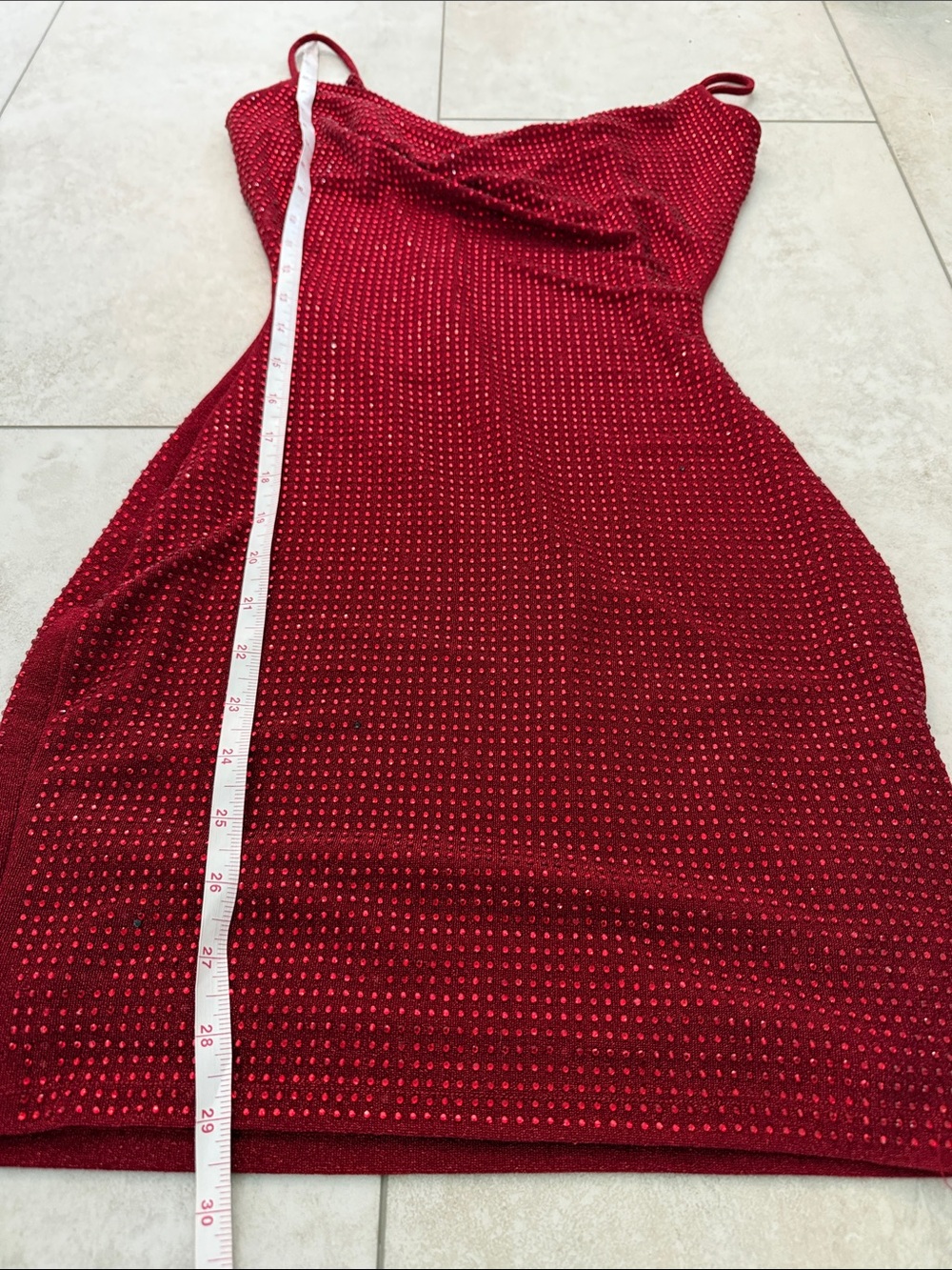 Windsor | Red Rhinestone Cowl Neck Mini Dress - Picture 9 of 9